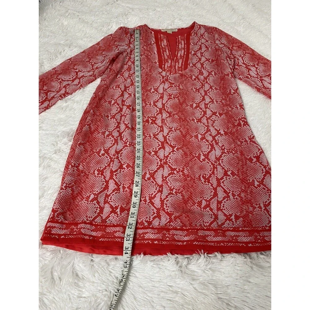 Michael Kors Tunic Dress Women's Size S Orange Sneak Print Long Sleeves Slits
